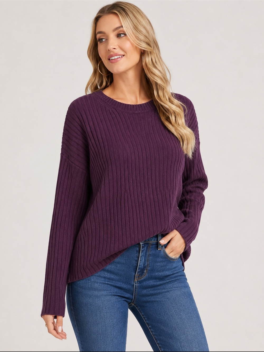 #177 NWT Jessica Simpson Purple Ribbed Crewneck Sweater XXL